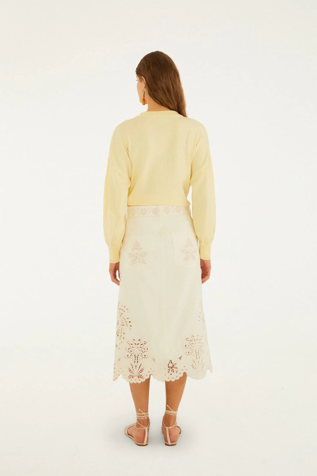 Beige Geometric Richelieu Twill Midi Skirt - Image 3