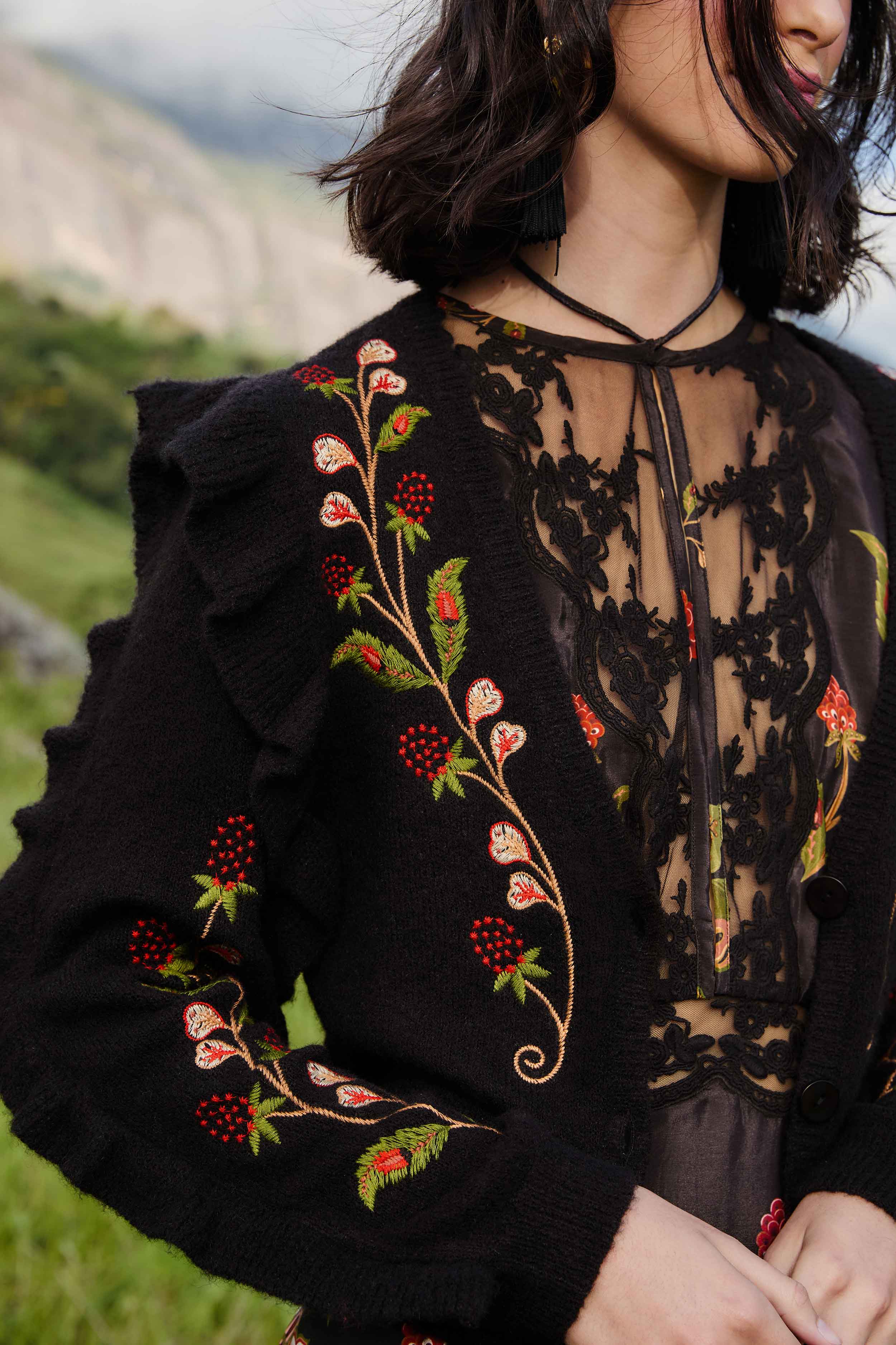 Black Berry Embroidery Knit Cardigan - Image 3