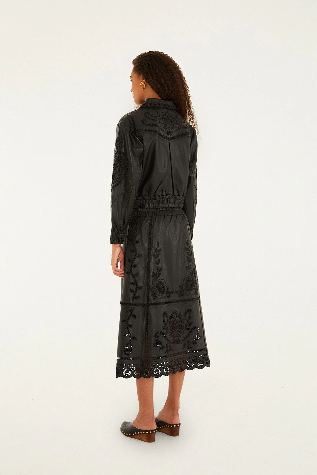 Black Richelieu Heart Leather Skirt - Image 3