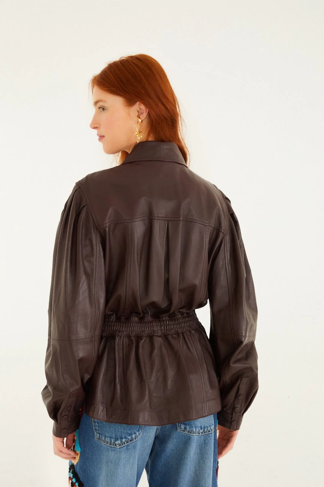 Burgundy Drawstring Pockets Leather Parka - Image 3