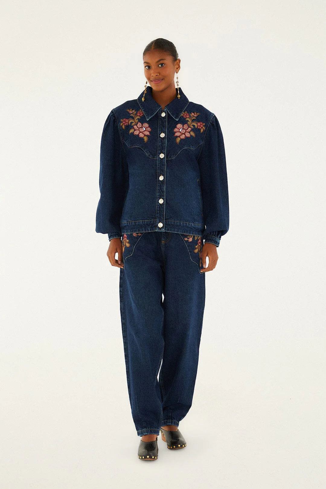 Denim Floral Embroidery Pants - Image 6