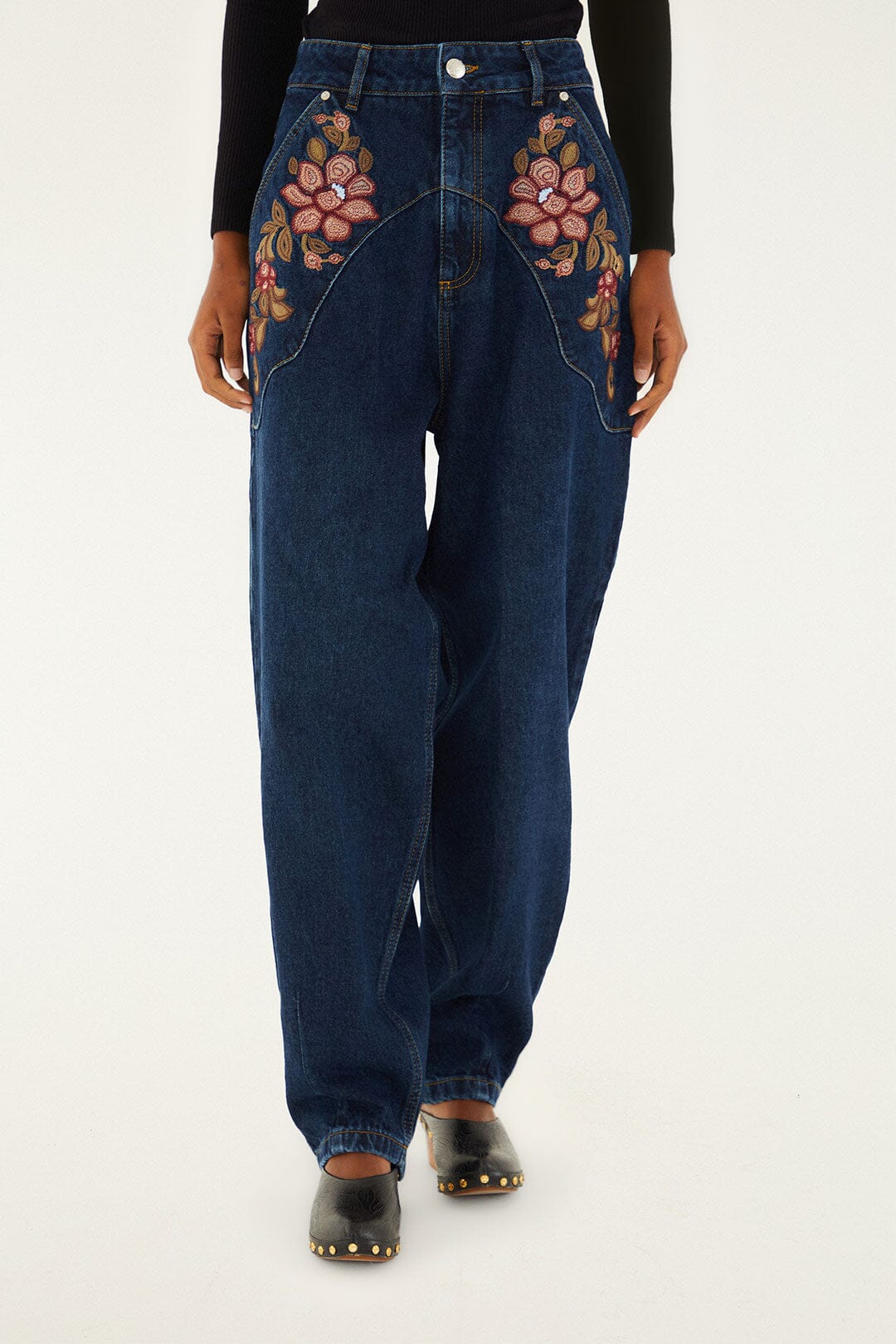 Denim Floral Embroidery Pants - Image 7