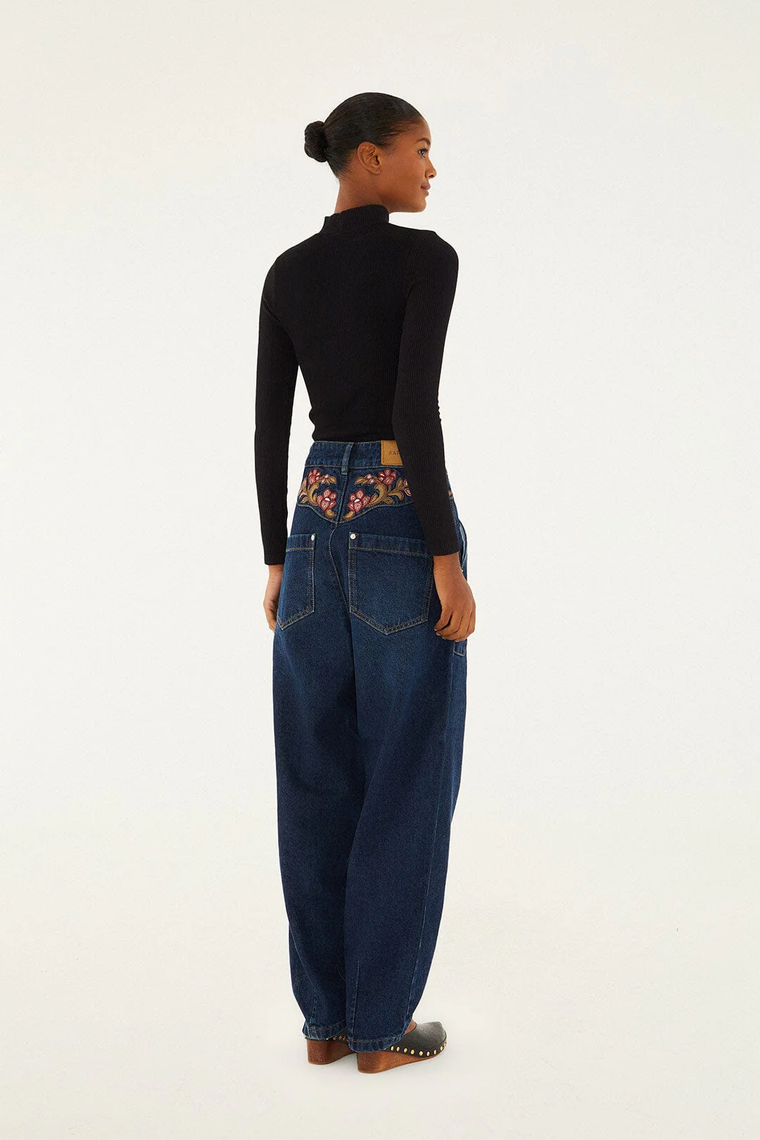 Denim Floral Embroidery Pants - Image 9