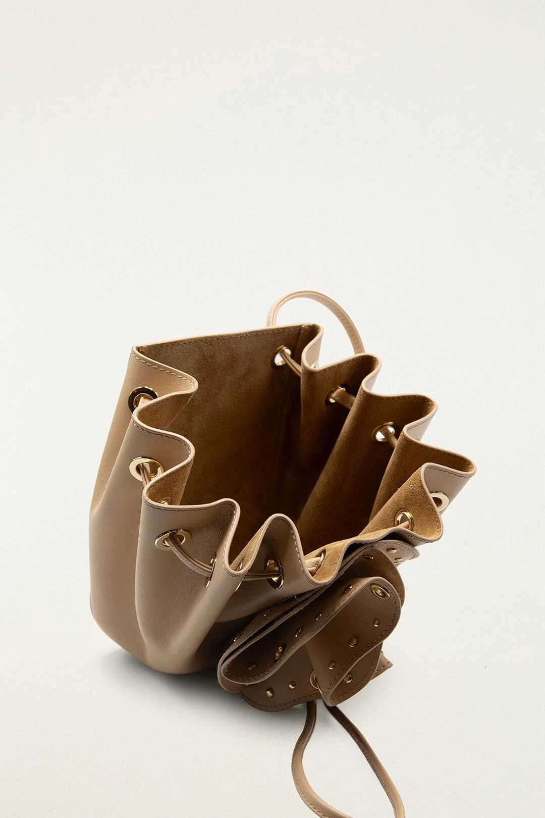 Cream Leather Studded Crossbody Flower Bag - Image 3