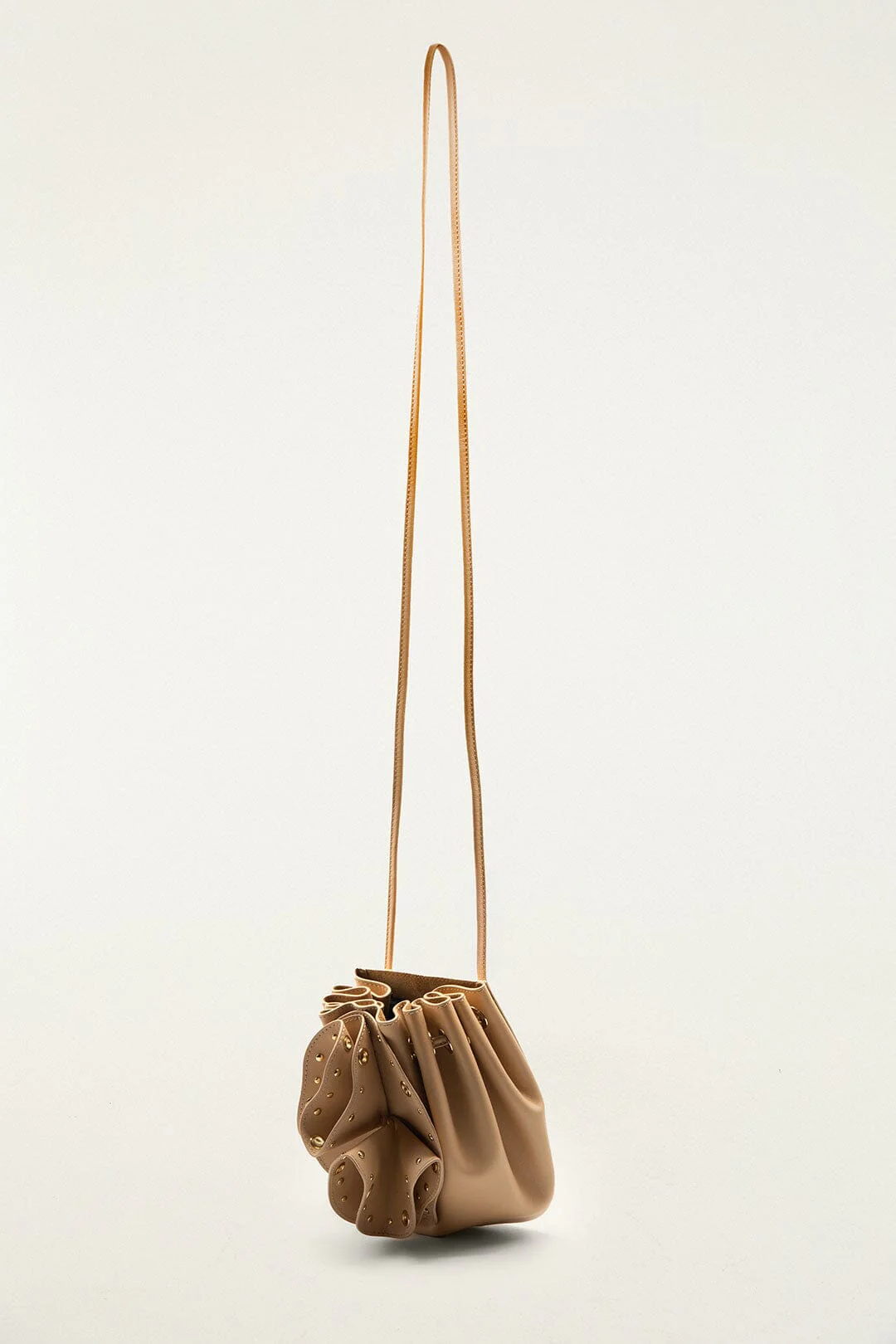 Cream Leather Studded Crossbody Flower Bag - Image 4