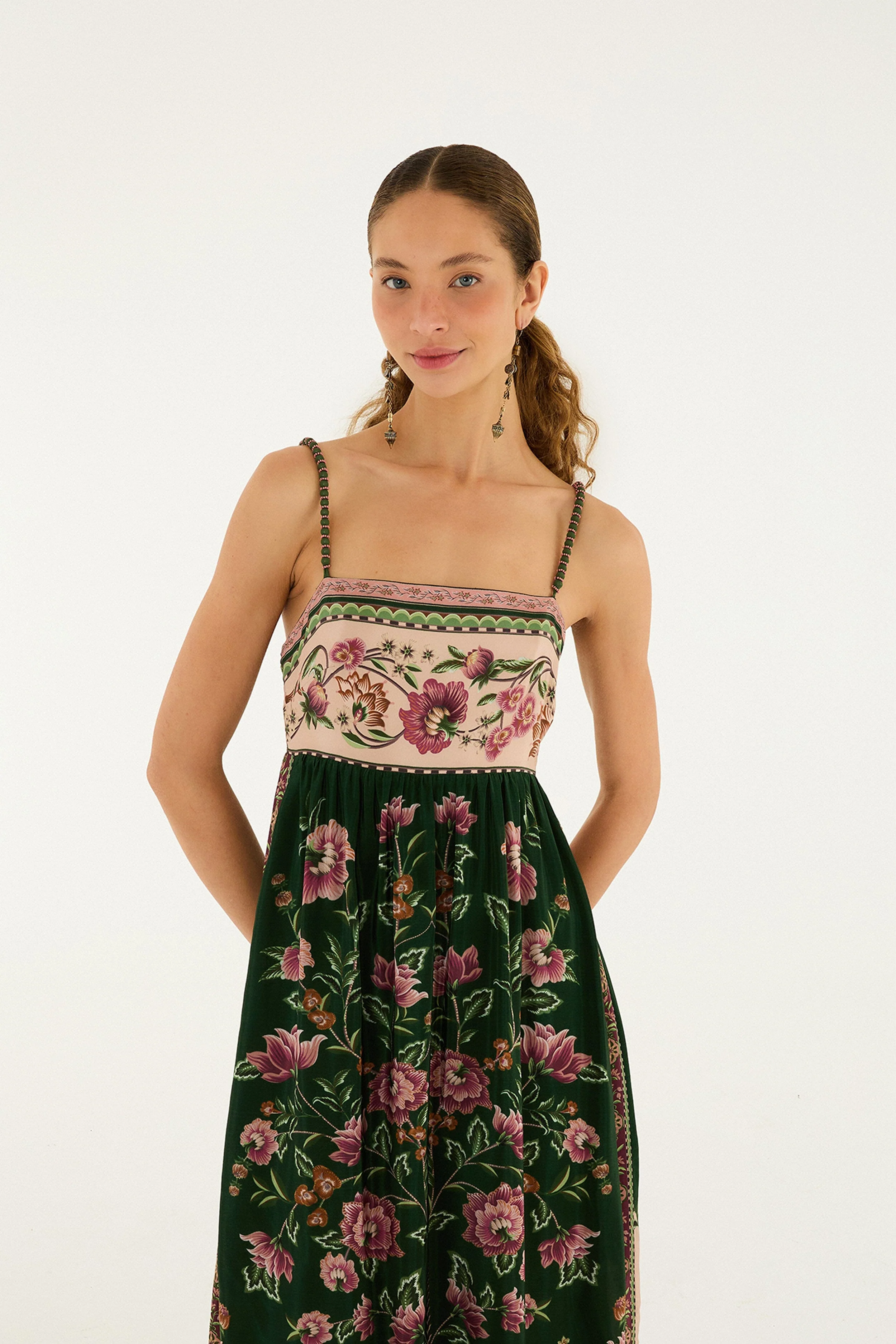 Green Flowering Garden Tree Sleveeless Midi Dress - Image 4