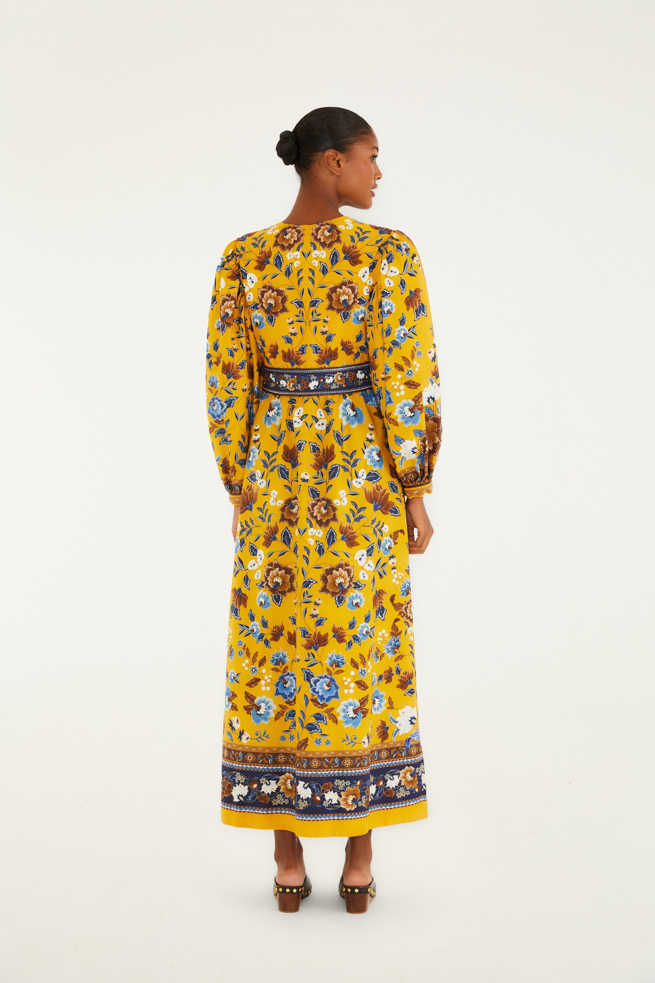 Yellow Flowering Garden Tree Organic Cotton Maxi Dress - Image 5