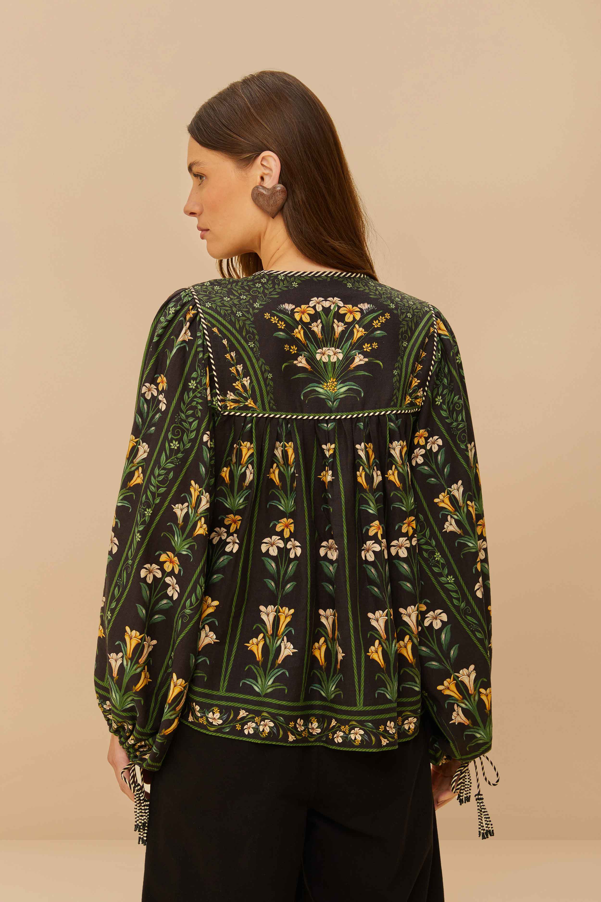 Black Flowers Arch LENZING™ ECOVERO™ Euroflax™ Blouse - Image 3