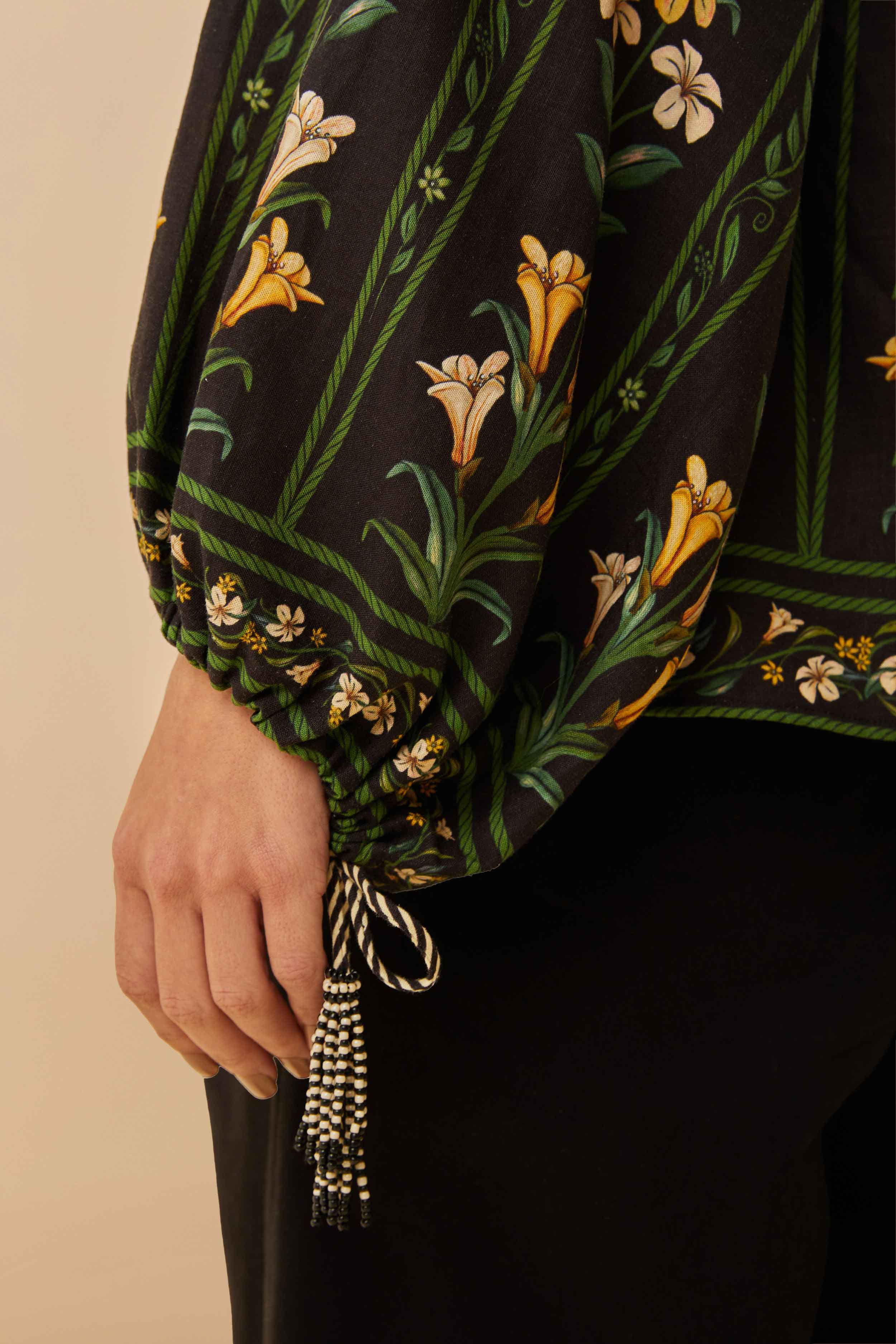 Black Flowers Arch LENZING™ ECOVERO™ Euroflax™ Blouse - Image 4